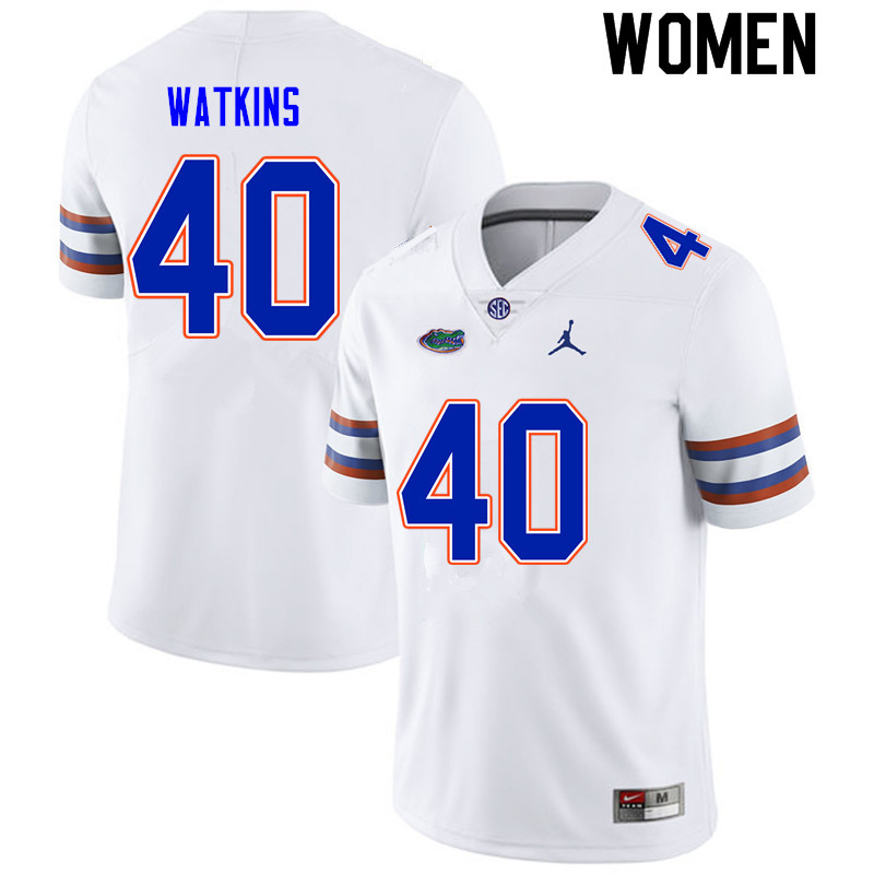 Women #40 Jacob Watkins Florida Gators College Football Jerseys Sale-White - Click Image to Close